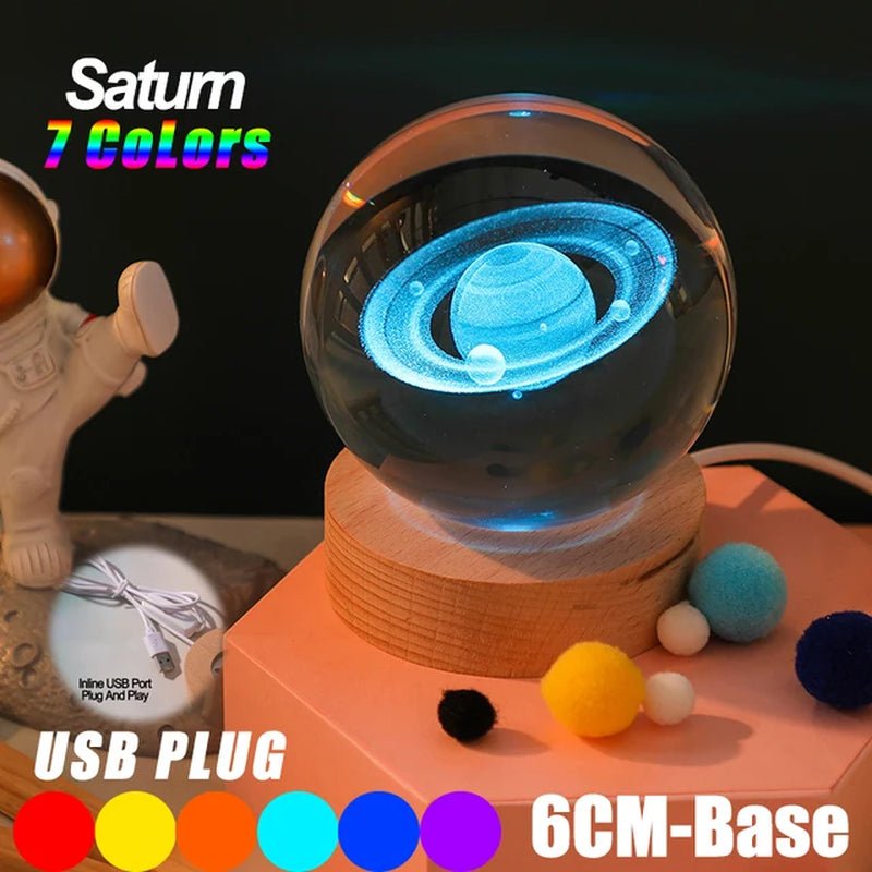 USB LED Night Light, Galaxy Crystal Ball Lamp, 3D Planet Moon Lamp, Home Decoration 2668south