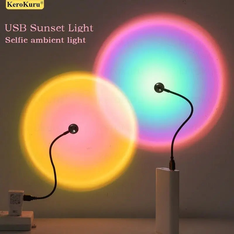 USB Sunset Light Lamp Self Photography Light LED Rainbow Neon Night Light Projector Photography Wall Atmosphere Light 2668south