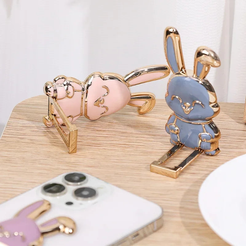 Universal Finger Ring Phone Holder Desktop Ultra-Thin Cartoon Rabbit Phone Stand Foldable Buckle Adhesive Pull Rod Support Frame 2668south