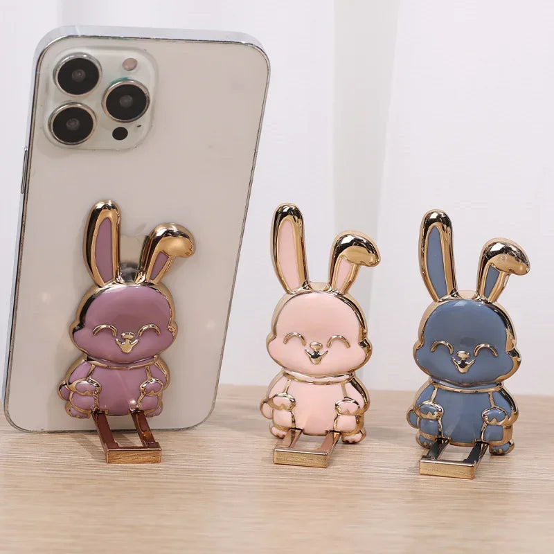 Universal Finger Ring Phone Holder Desktop Ultra-Thin Cartoon Rabbit Phone Stand Foldable Buckle Adhesive Pull Rod Support Frame 2668south