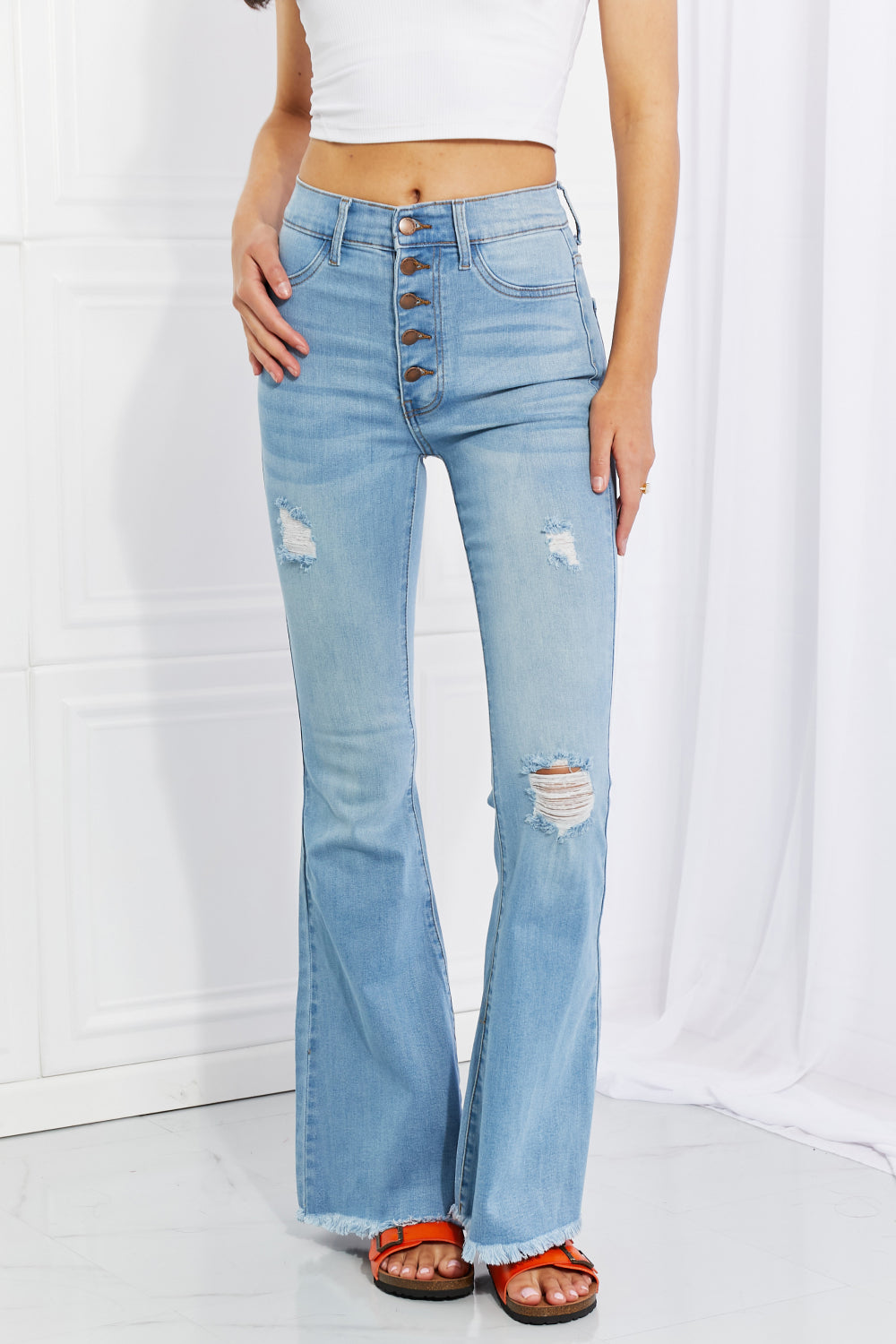 Vibrant MIU Full Size Jess Button Flare Jeans 2668south