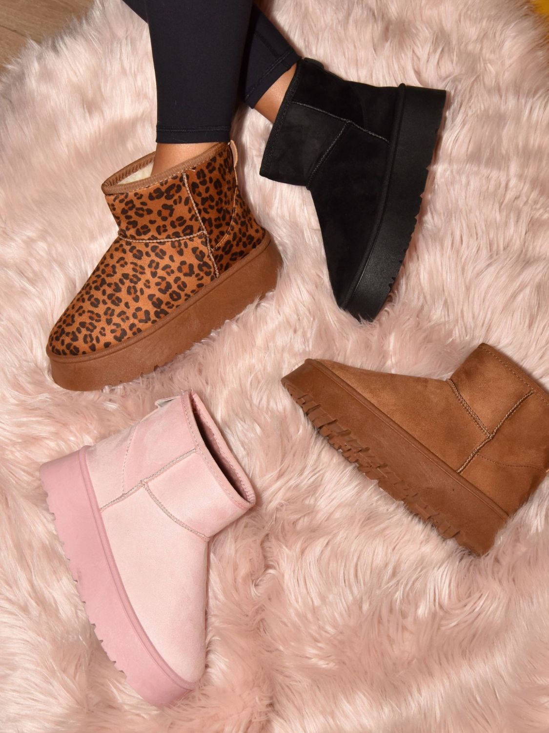 WILD DIVA Thermal Furry Leopard Platform Booties 2668south