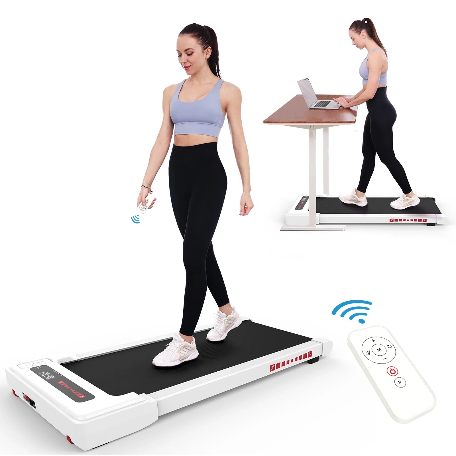 Walking Pad Treadmill under Desk, White 2.25HP Portable Mini Treadmill W/ Remote Control 2668south