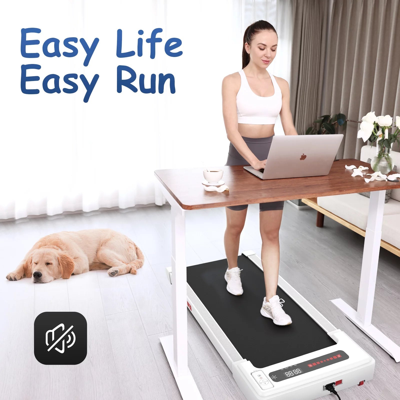 Walking Pad Treadmill under Desk, White 2.25HP Portable Mini Treadmill W/ Remote Control 2668south