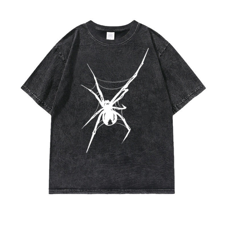 Washed Old Heavy Cotton T-shirt Spider Print 2668south