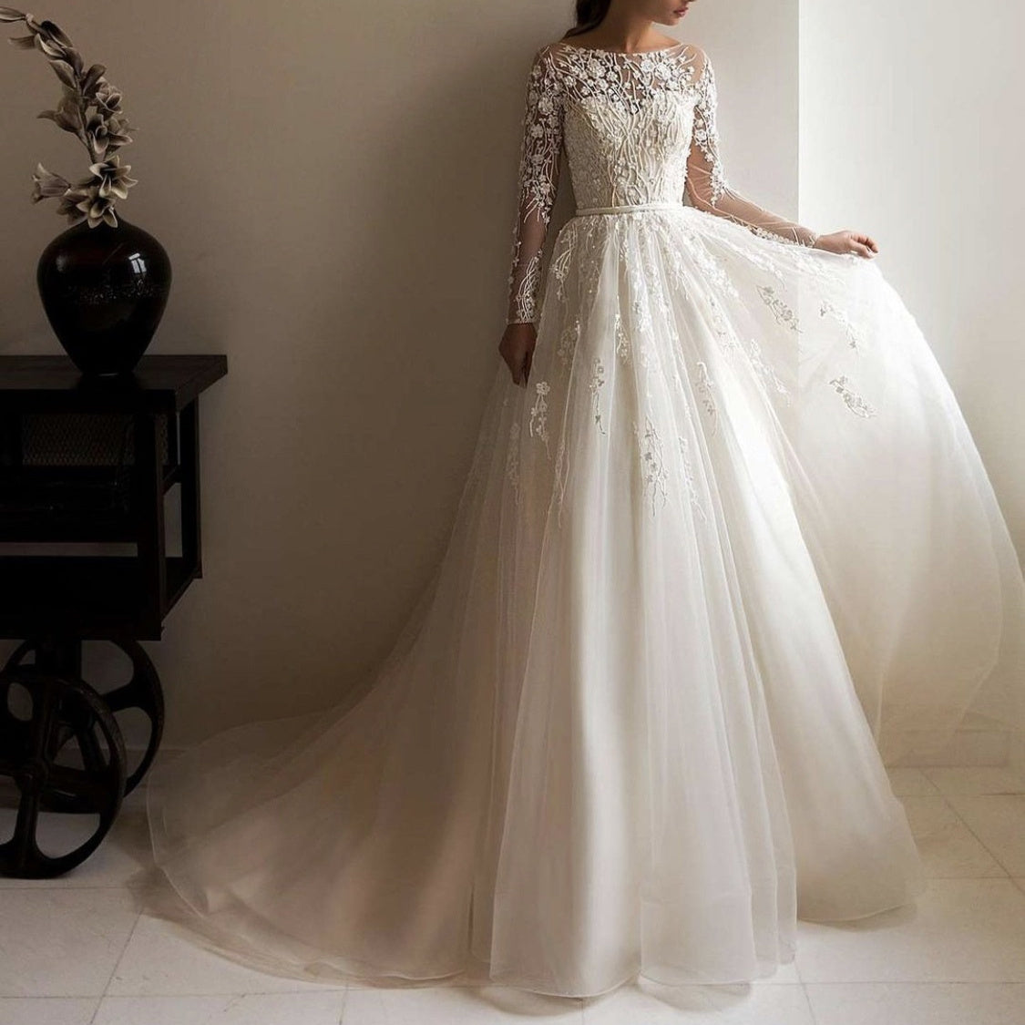 Wedding Dress Off-shoulder Long Sleeve Bride 2668south