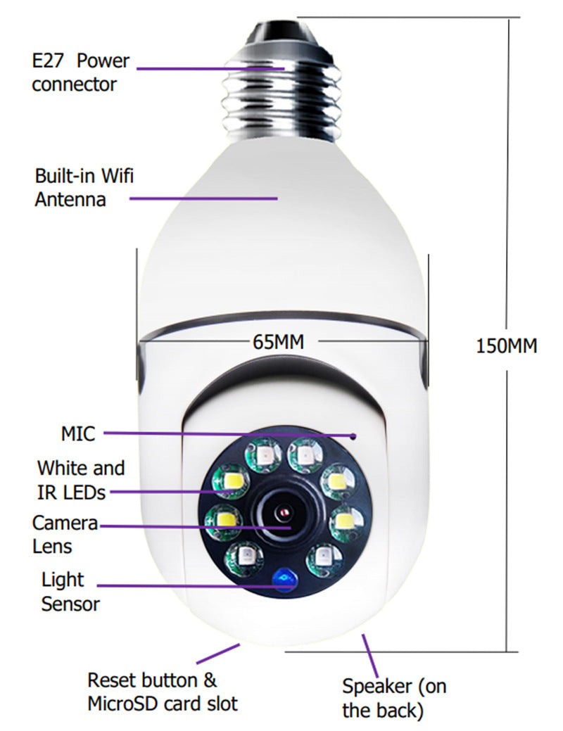 WiFi CAMERA 1080P Bulb 4X Zoom Camera E27 Home 5GWiFi Alarm Monitor 2668south