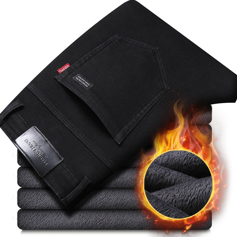 Winter Black Jeans Men's Fleece-lined Thickened 2668south