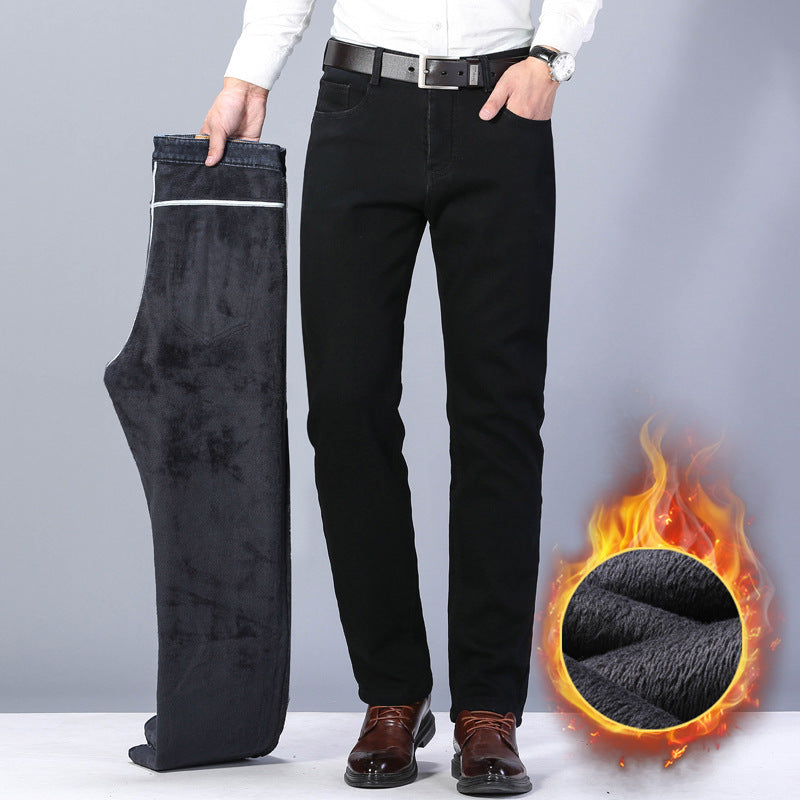 Winter Black Jeans Men's Fleece-lined Thickened 2668south