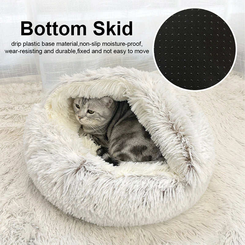 Winter Long Plush Pet Cat Bed round Cat Cushion Cat House 2 in 1 Warm Cat Basket Cat Sleep Bag Cat Nest Kennel for Small Dog Cat 2668south