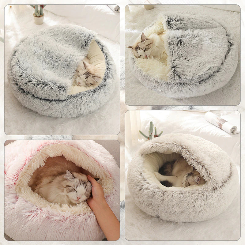 Winter Long Plush Pet Cat Bed round Cat Cushion Cat House 2 in 1 Warm Cat Basket Cat Sleep Bag Cat Nest Kennel for Small Dog Cat 2668south