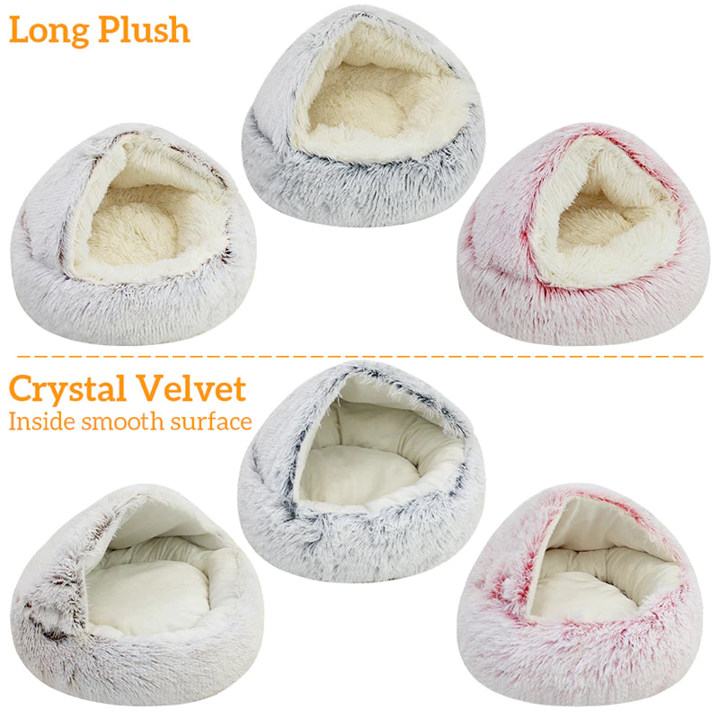 Winter Long Plush Pet Cat Bed round Cat Cushion Cat House 2 in 1 Warm Cat Basket Cat Sleep Bag Cat Nest Kennel for Small Dog Cat 2668south