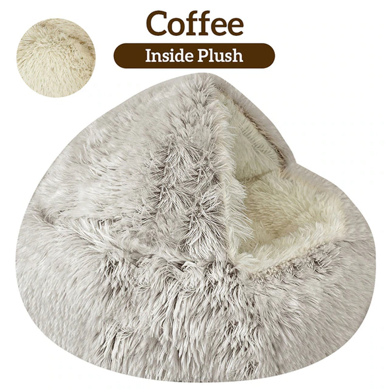 Winter Long Plush Pet Cat Bed round Cat Cushion Cat House 2 in 1 Warm Cat Basket Cat Sleep Bag Cat Nest Kennel for Small Dog Cat 2668south