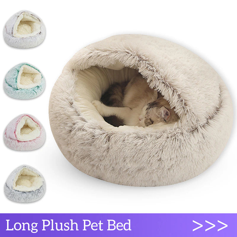 Winter Long Plush Pet Cat Bed round Cat Cushion Cat House 2 in 1 Warm Cat Basket Cat Sleep Bag Cat Nest Kennel for Small Dog Cat 2668south