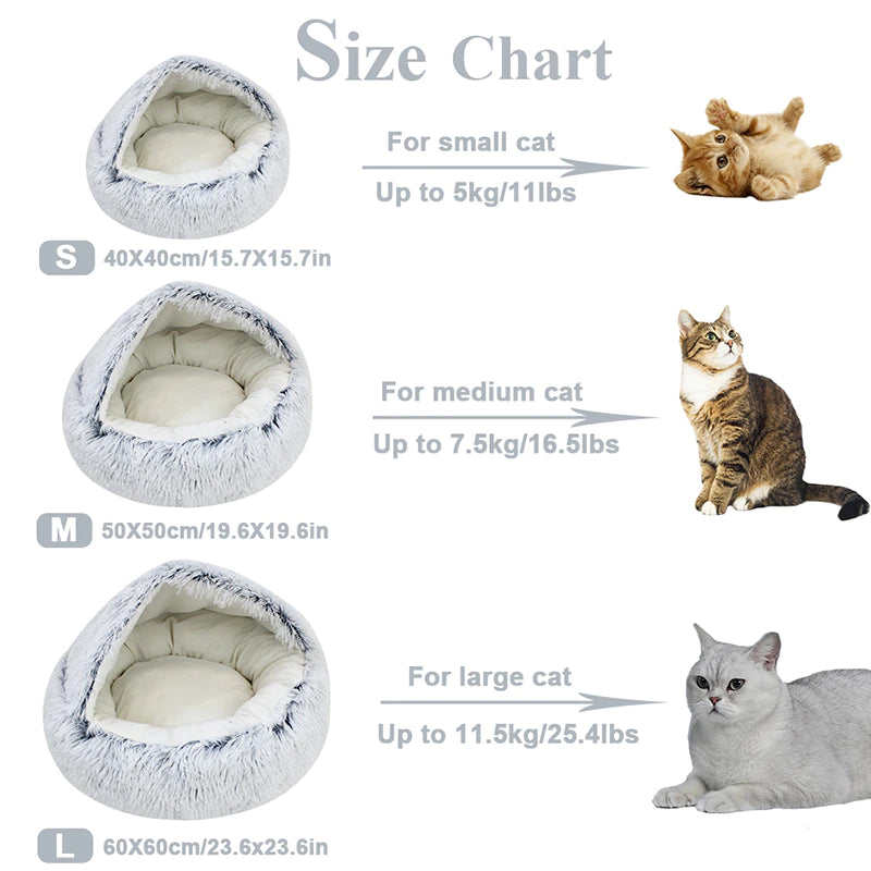 Winter Long Plush Pet Cat Bed round Cat Cushion Cat House 2 in 1 Warm Cat Basket Cat Sleep Bag Cat Nest Kennel for Small Dog Cat 2668south