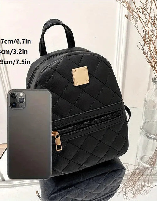 Load image into Gallery viewer, Women&#39;S Cute Small Backpack Rhombic Pattern Backpack with Adjustable Strap Zipper Casual Shoulder Black Mobile Bag 2668south
