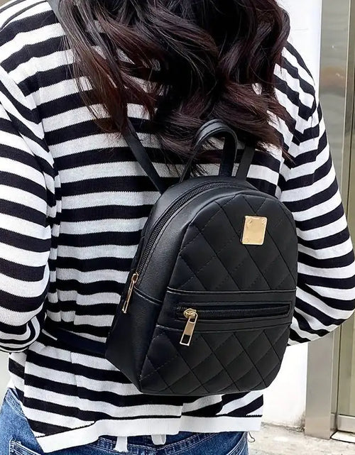 Load image into Gallery viewer, Women&#39;S Cute Small Backpack Rhombic Pattern Backpack with Adjustable Strap Zipper Casual Shoulder Black Mobile Bag 2668south
