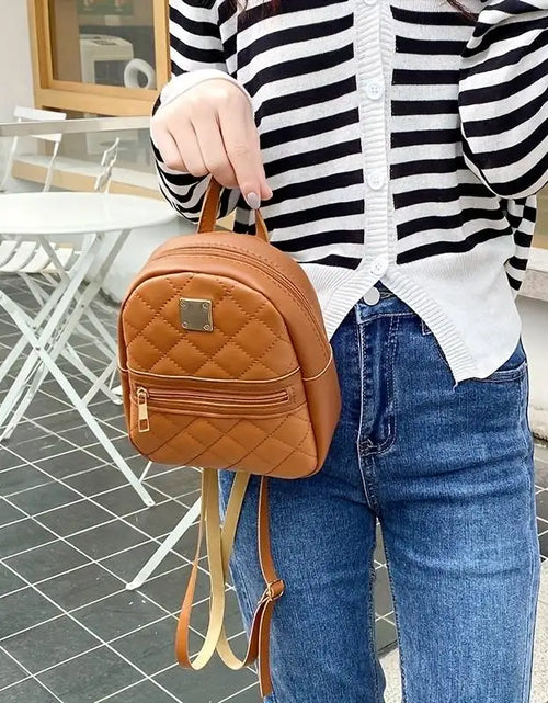 Load image into Gallery viewer, Women&#39;S Cute Small Backpack Rhombic Pattern Backpack with Adjustable Strap Zipper Casual Shoulder Black Mobile Bag 2668south
