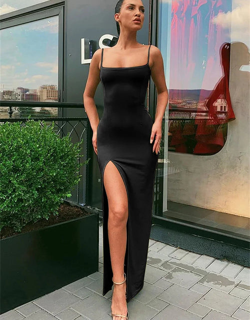 Load image into Gallery viewer, Women Summer Sexy Bodycon Dress Lady Sexy Spaghetti Strap Sleeve Split Solid Color Sheath Dress Vestidos 2668south
