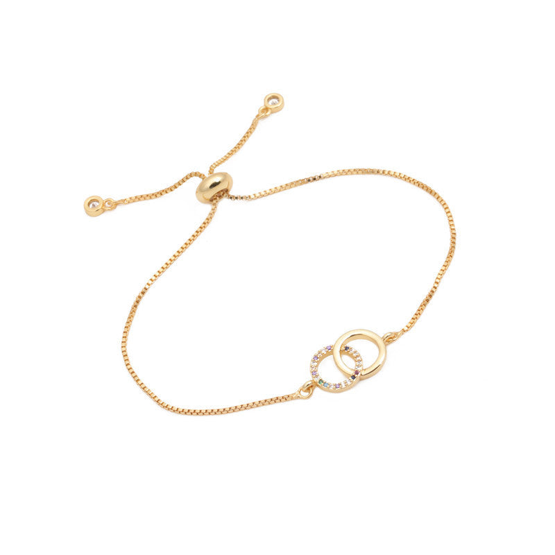 Women's Brass Gold-plated Double-ring Adjustable Bracelet 2668south