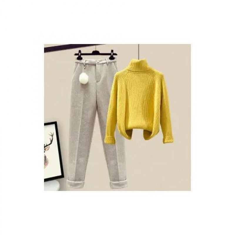 Women's Casual Sweater Haren Pants And Velvet Cotton Suit Set 2668south