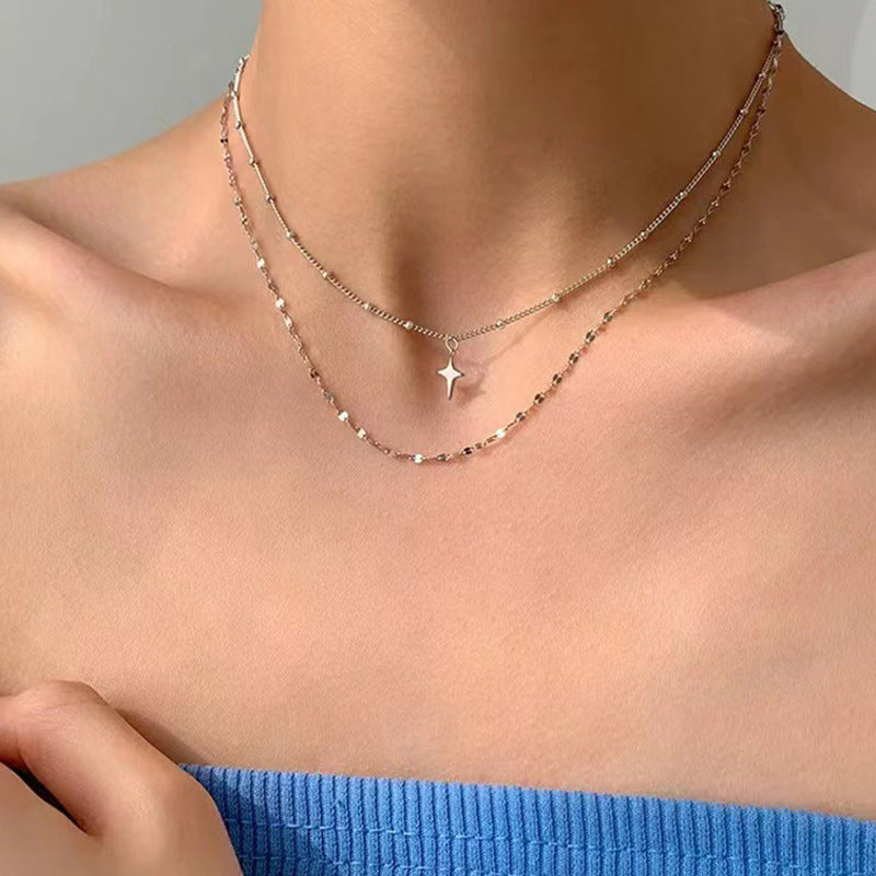 Women's Double-layer Twin Titanium Steel Necklace 2668south