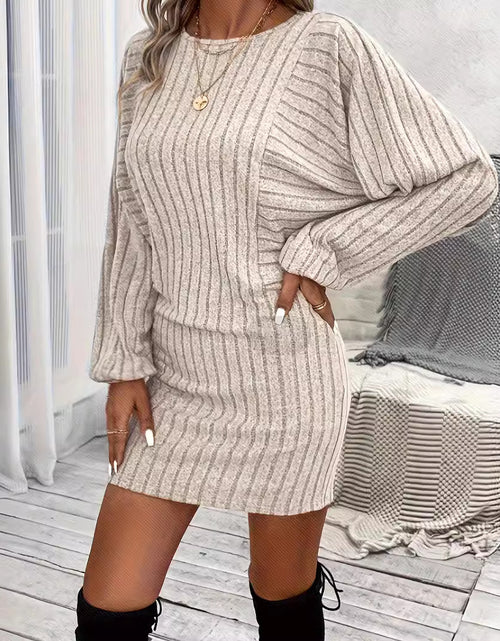 Load image into Gallery viewer, Women&#39;s Irregular Sunken Stripe Long Sleeve Knitted Dress 2668south
