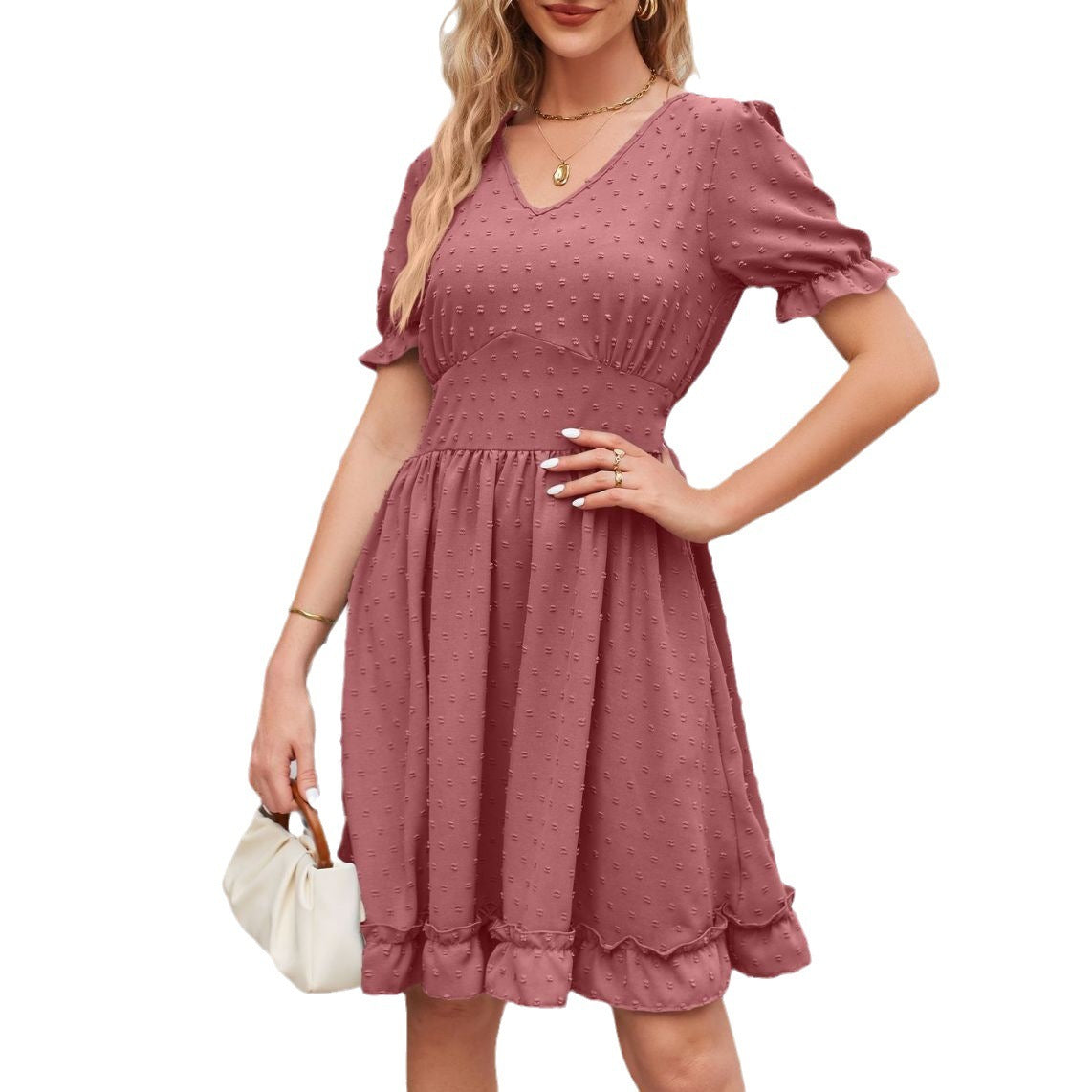 Women's Jacquard V-neck Waist-tight Beach Casual Dress 2668south