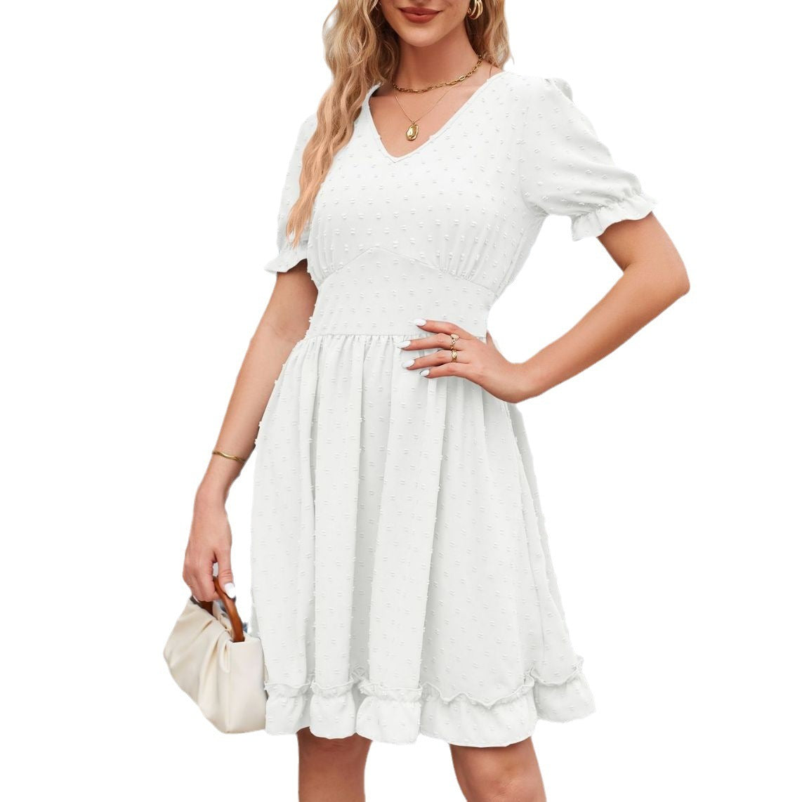 Women's Jacquard V-neck Waist-tight Beach Casual Dress 2668south