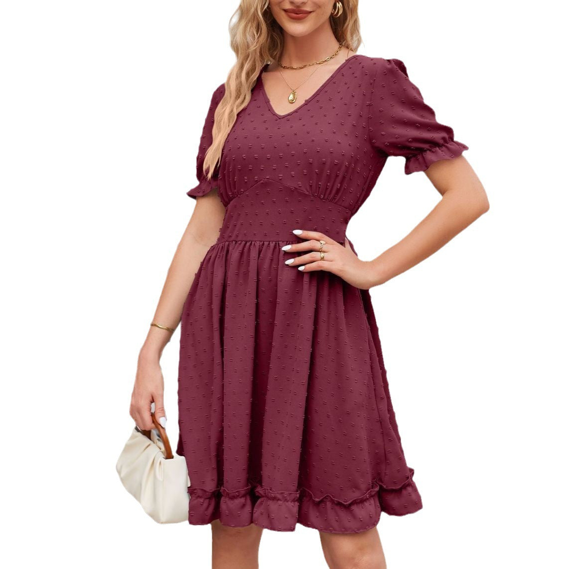 Women's Jacquard V-neck Waist-tight Beach Casual Dress 2668south