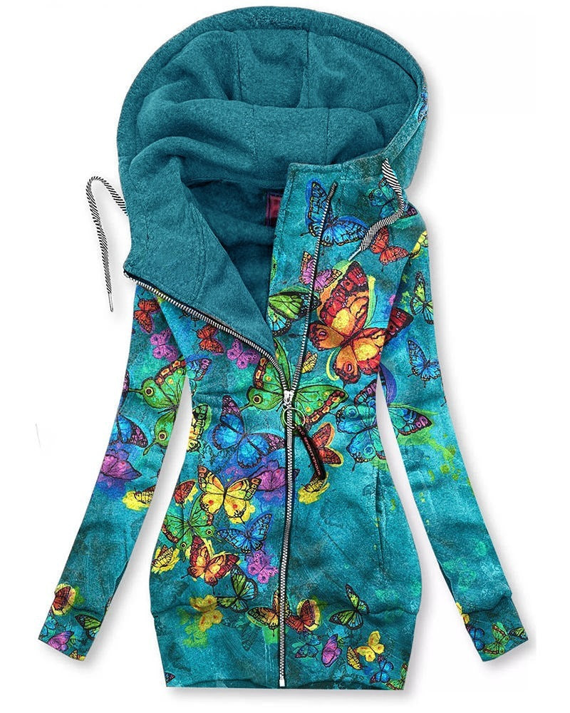 Women's Long-sleeved flower print Zip Hoodie 2668south