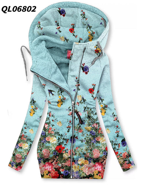 Load image into Gallery viewer, Women&#39;s Long-sleeved flower print Zip Hoodie 2668south
