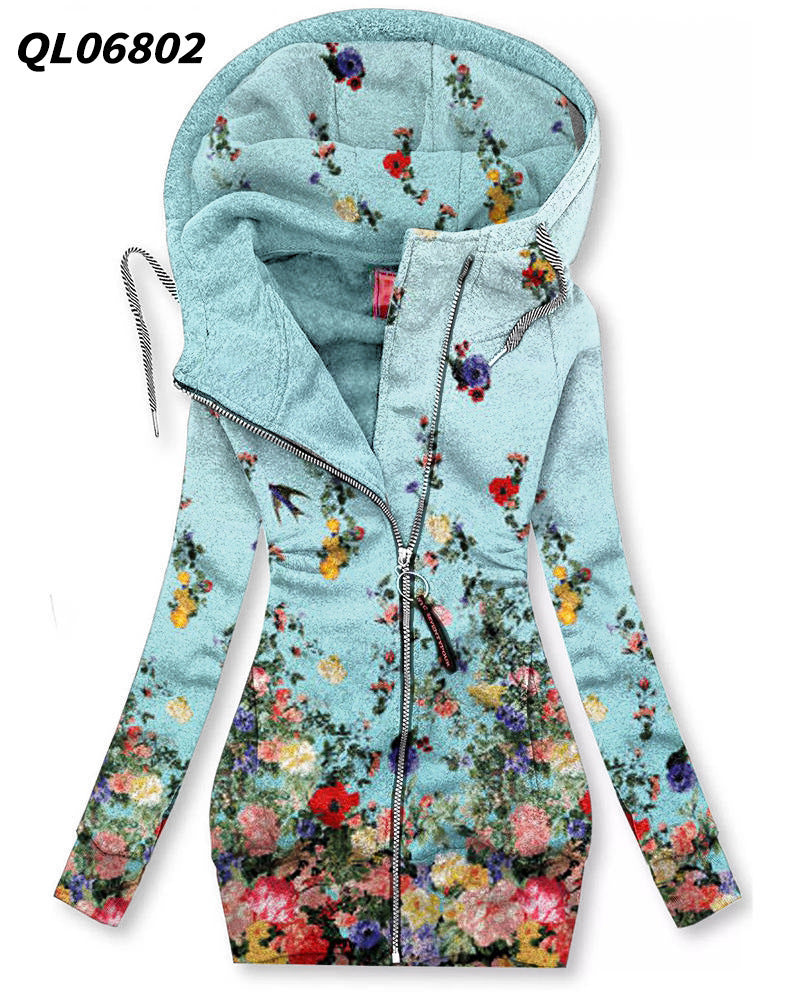 Women's Long-sleeved flower print Zip Hoodie 2668south