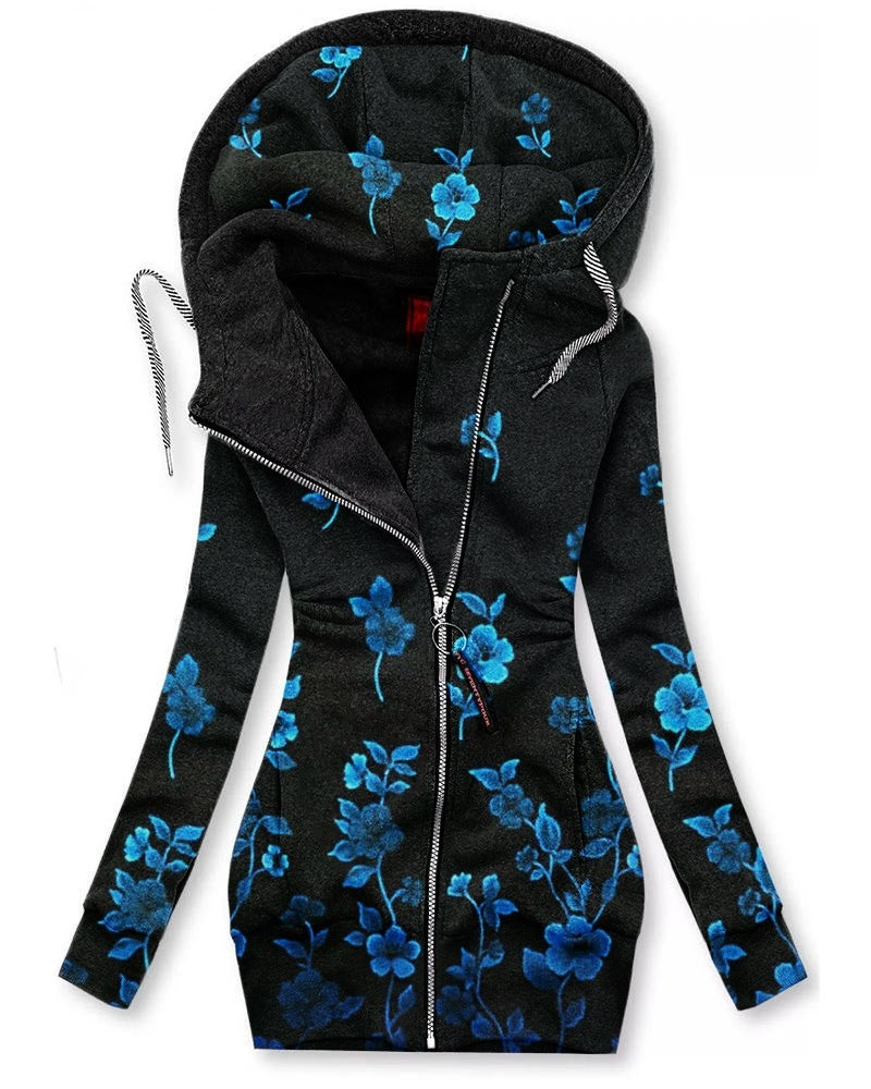 Women's Long-sleeved flower print Zip Hoodie 2668south