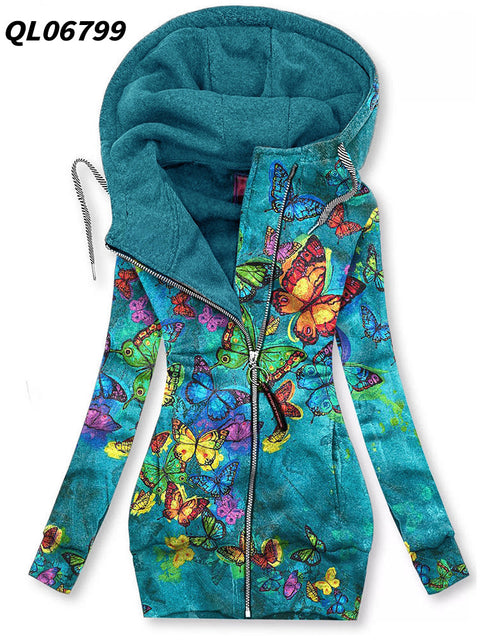 Load image into Gallery viewer, Women&#39;s Long-sleeved flower print Zip Hoodie 2668south
