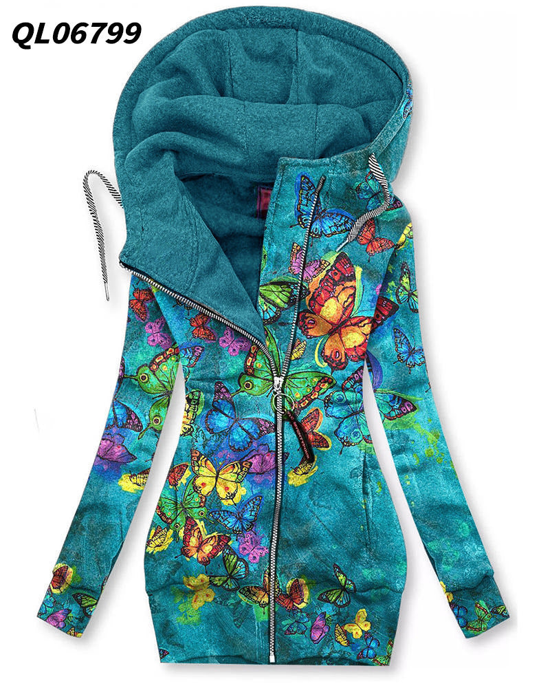 Women's Long-sleeved flower print Zip Hoodie 2668south