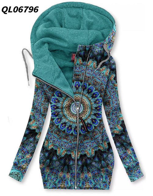 Load image into Gallery viewer, Women&#39;s Long-sleeved flower print Zip Hoodie 2668south
