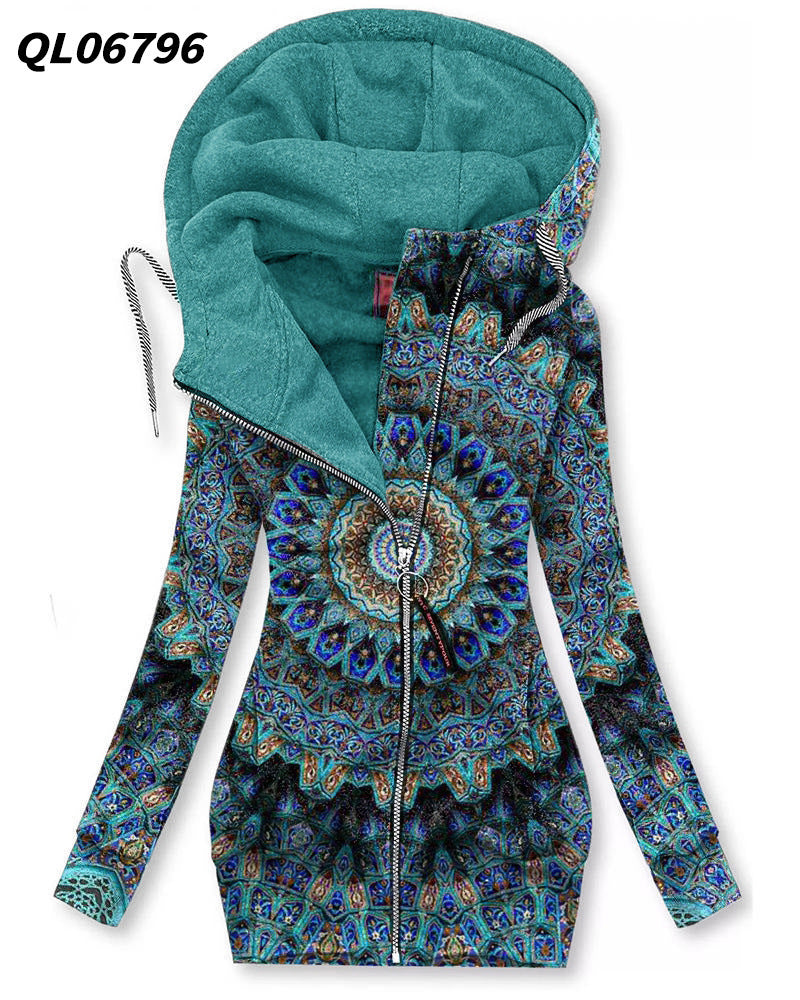 Women's Long-sleeved flower print Zip Hoodie 2668south