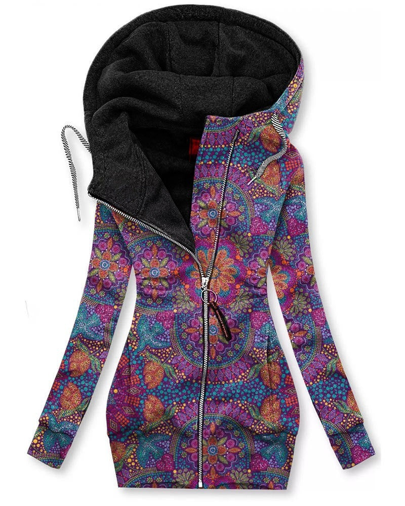 Women's Long-sleeved flower print Zip Hoodie 2668south