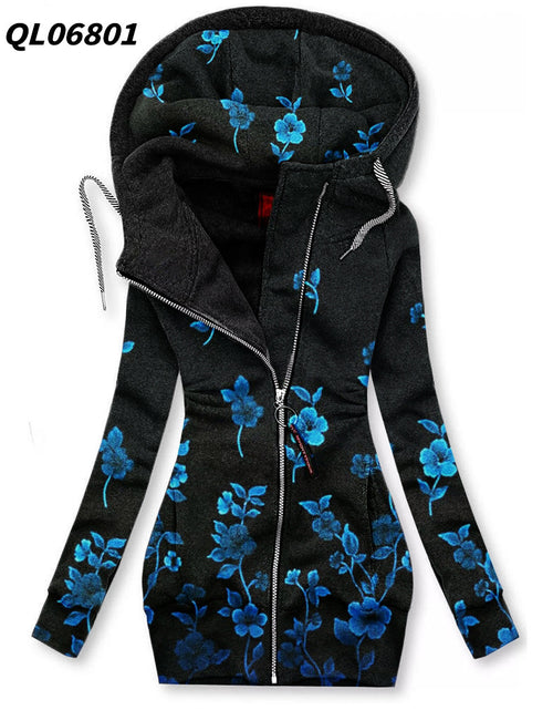 Load image into Gallery viewer, Women&#39;s Long-sleeved flower print Zip Hoodie 2668south
