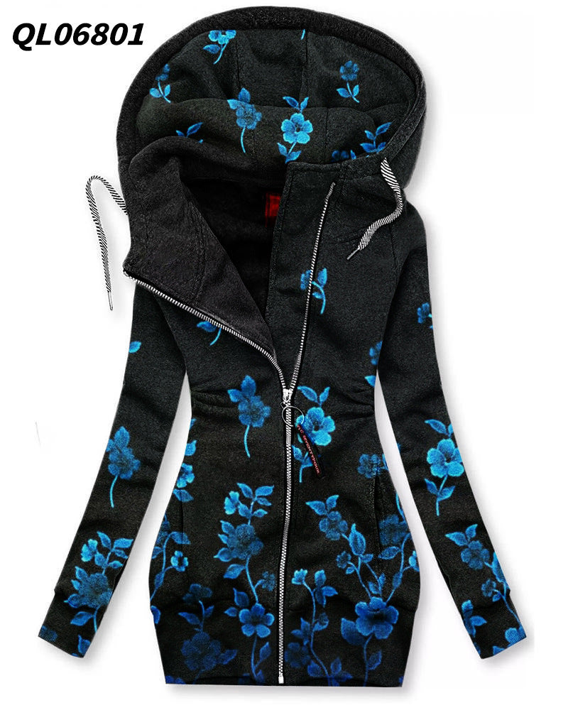 Women's Long-sleeved flower print Zip Hoodie 2668south