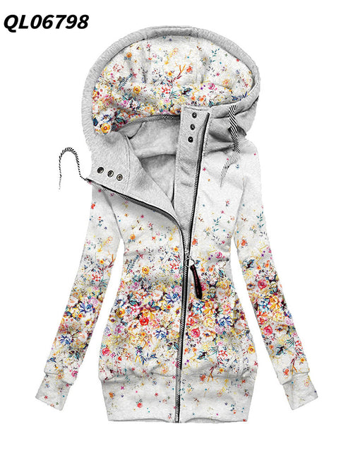 Load image into Gallery viewer, Women&#39;s Long-sleeved flower print Zip Hoodie 2668south
