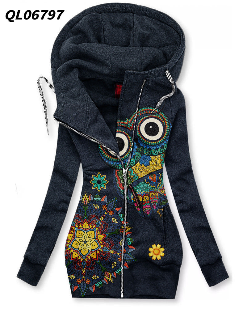 Women's Long-sleeved flower print Zip Hoodie 2668south