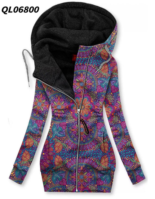 Load image into Gallery viewer, Women&#39;s Long-sleeved flower print Zip Hoodie 2668south
