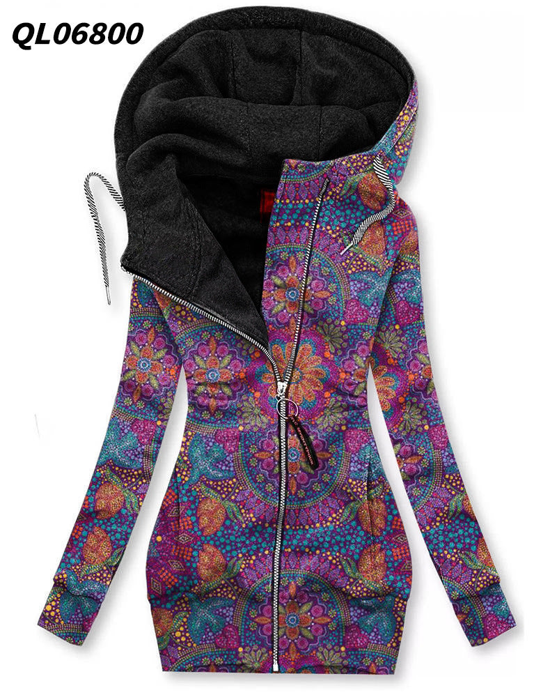 Women's Long-sleeved flower print Zip Hoodie 2668south