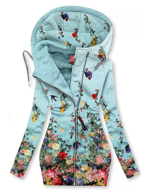 Load image into Gallery viewer, Women&#39;s Long-sleeved flower print Zip Hoodie 2668south
