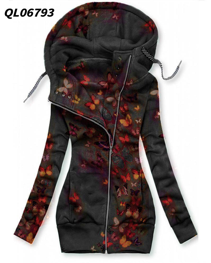 Women's Long-sleeved flower print Zip Hoodie 2668south