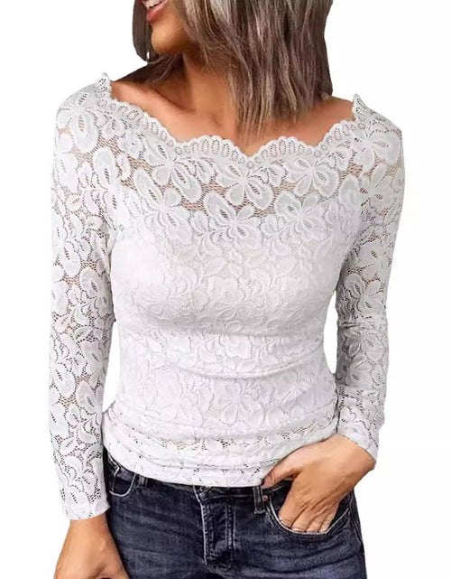 Load image into Gallery viewer, Women&#39;s New Off-neck Lace Stitching Coat Shirt 2668south
