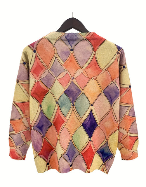 Load image into Gallery viewer, Women&#39;s Rhombus Prints V-neck Long-sleeved Sweater 2668south
