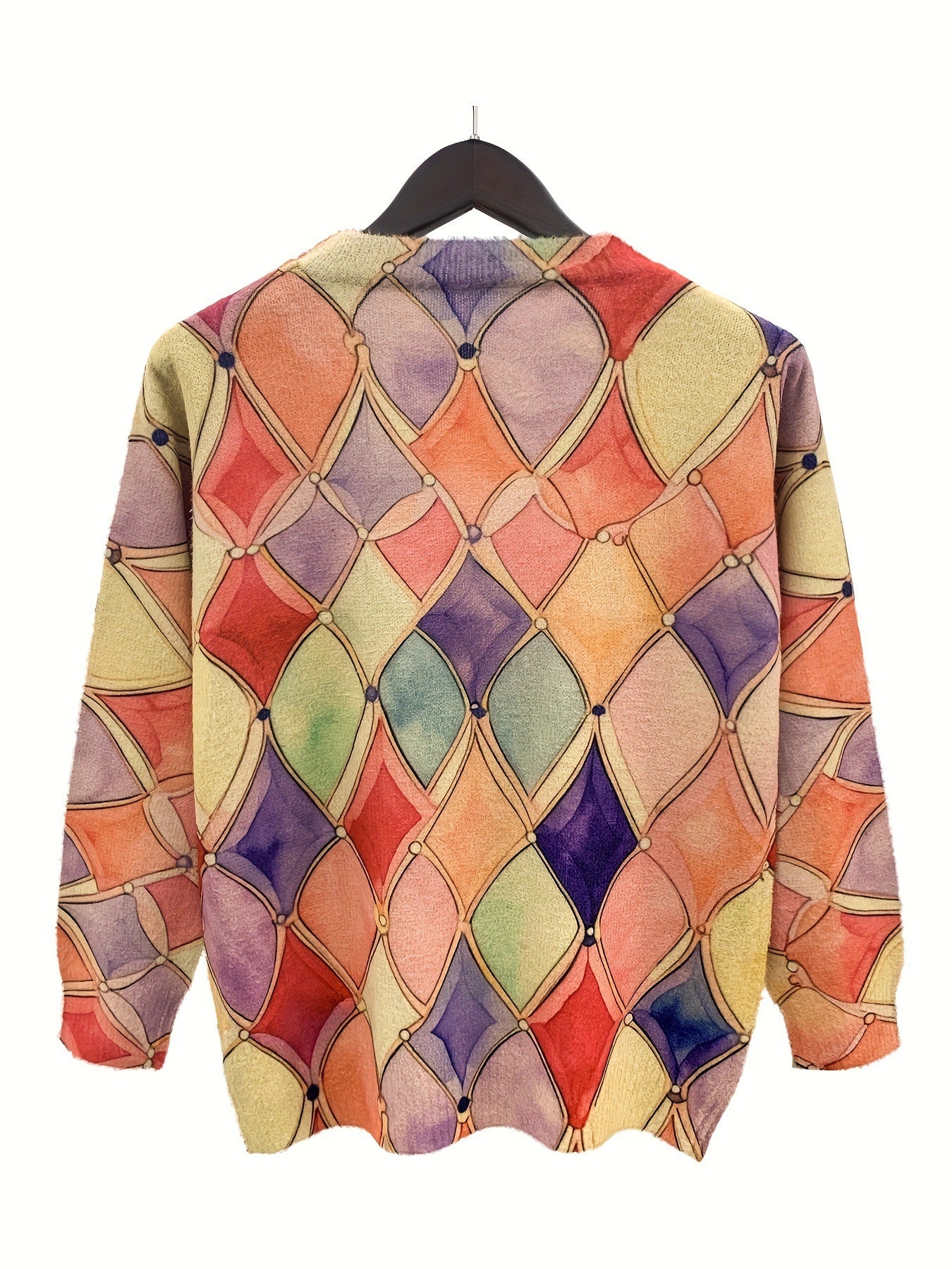 Women's Rhombus Prints V-neck Long-sleeved Sweater 2668south